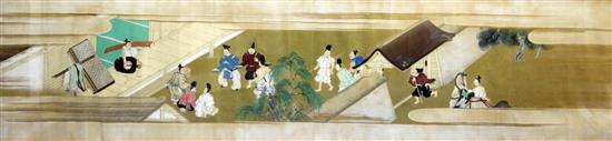 A Japanese hand scroll painting on paper, 19th century, 34cm x 140cm